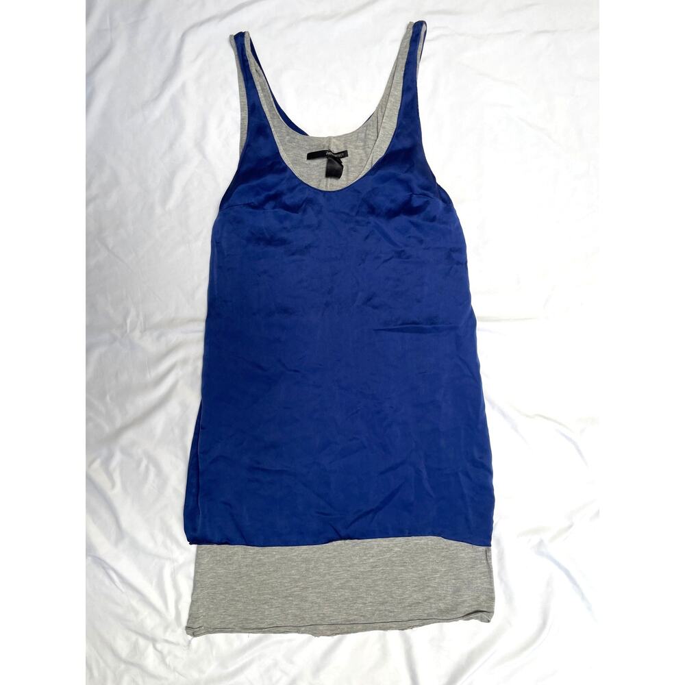 Jay Godfrey Blue Silk Over Grey Cotton Strappy Mini Tank Dress, XS, 2